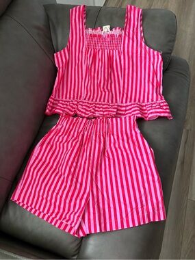 entro Hot Pink & Pink Striped Two-Piece Shorts Set